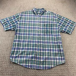 Vintage Eddie Bauer Shirt Men Large L Blue White Plaid Button Down Casual Pocket